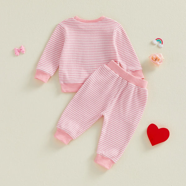 Sweet Heart Pink Striped Baby Girl Lounge Outfit