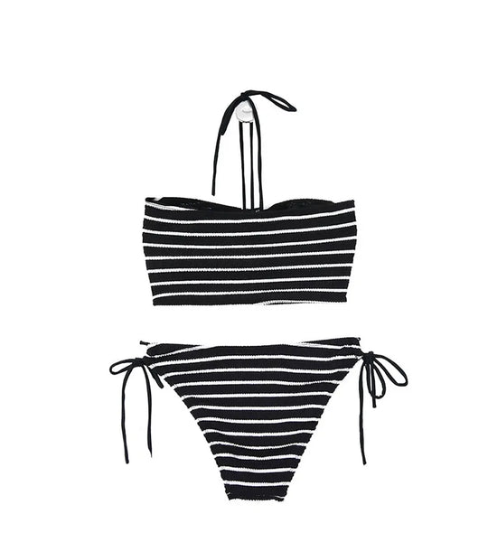 Magnolia Black/White Striped Side Tie Bikini for Women