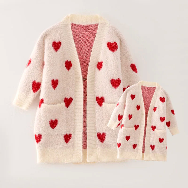 Momma & Me Matching Cozy Hearts Sweater Cardi