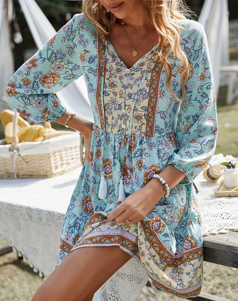 Jill Floral Boho Beach Dress for Women