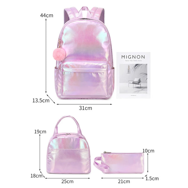 So Shiny Smooth Iridescent Backpack Set