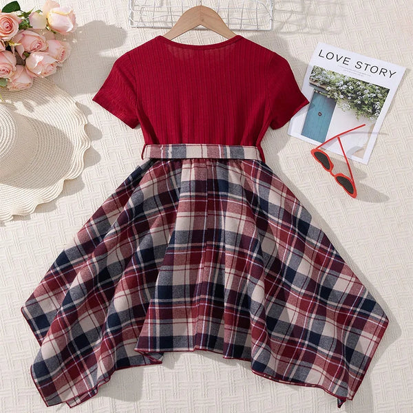 The Amaya Short Sleeve Plaid Handkerchief Dress for Girls & Tweens