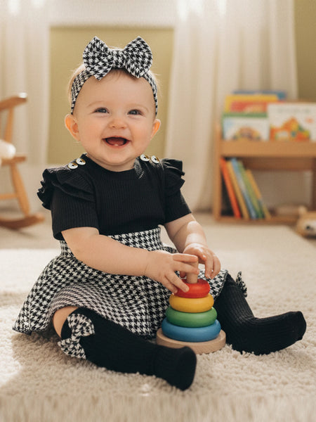 Greer Houndstooth Print 3-Piece Outfit for Baby Girls