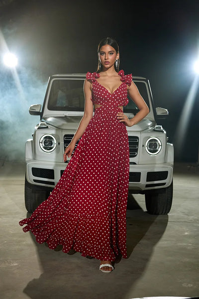 Floral Strappy Back Zig-Zag Side Cut-Out Formal Dress for Women
