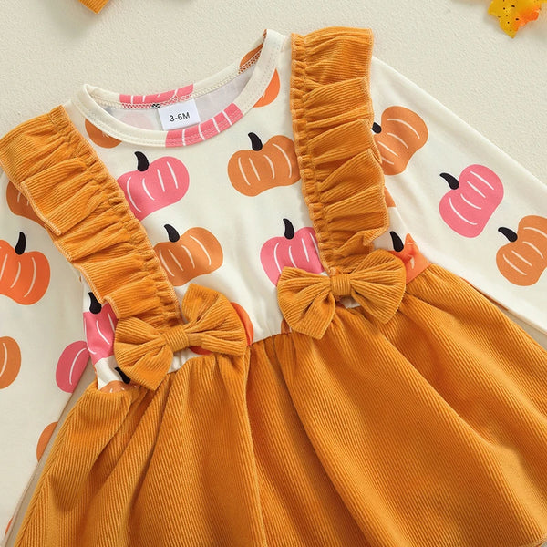 Pretty Little Pumpkin Romper Dress for Baby Girls