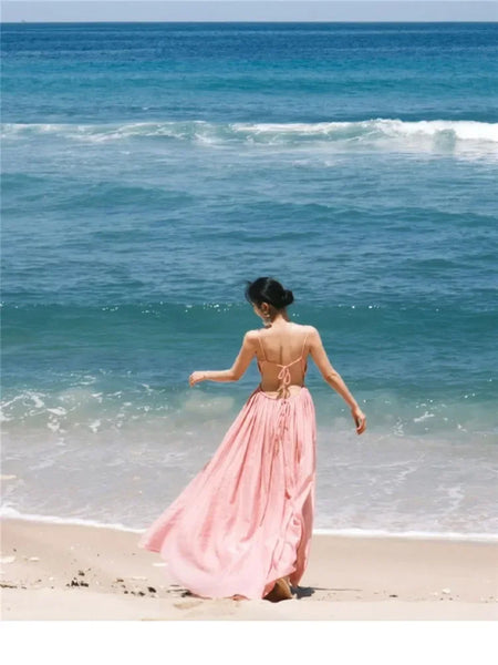 The Embry Pink Backless Beach Maxi for Women & Teens