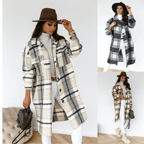 The Erika Brushed Knit Longline Plaid Shacket for Women & Teens