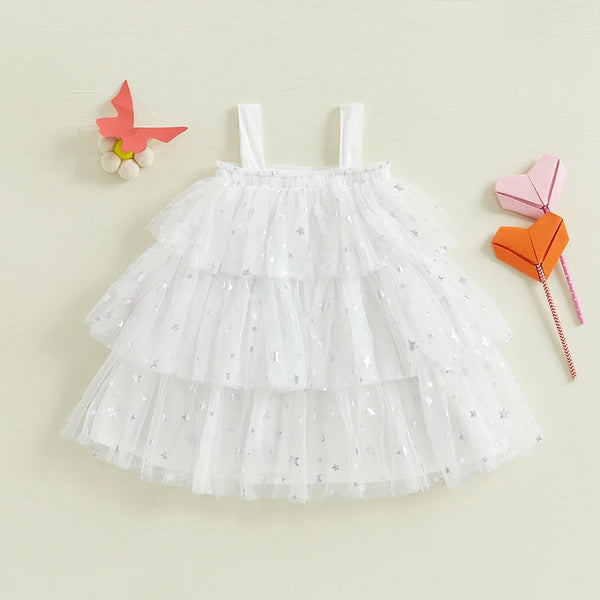 Starry Mesh Sparkly Heart Dress for Toddler & Little Girls