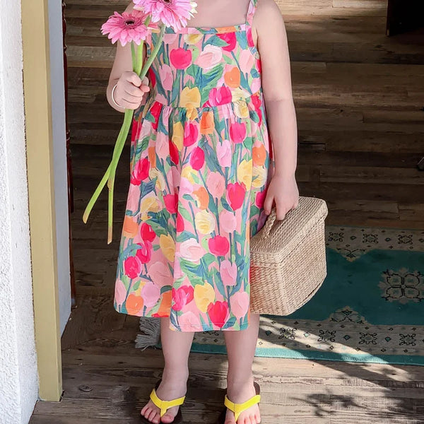 Tulip Field Spaghetti Strap Dress for Toddler & Little Girls