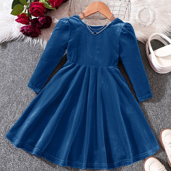 Bow Back Velvet Twirl Dress for Little Girls