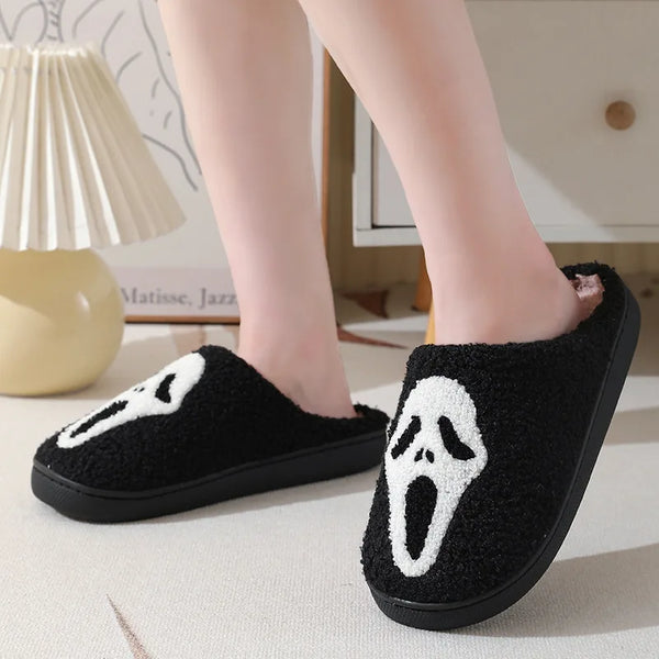 Scream Queen Black Fuzzy Slippers for Teens & Women