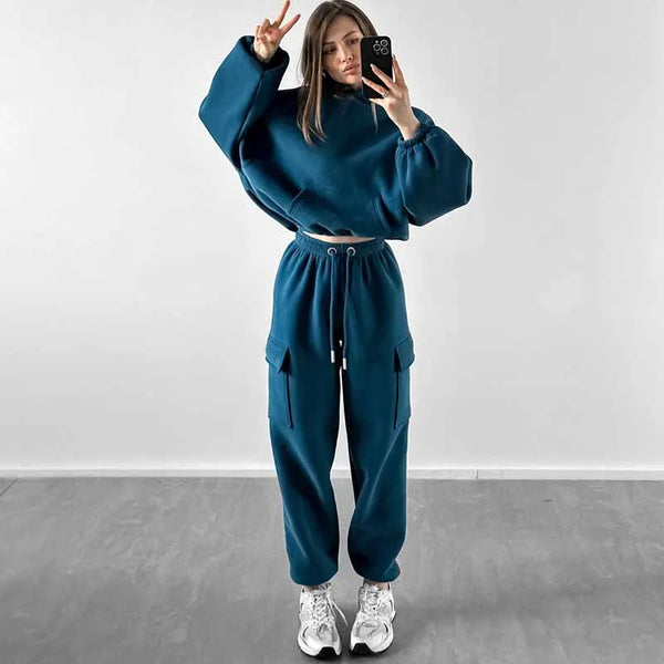 The Teagan Cropped Hoodie & Cargo Sweats Lounge Outfit for Women & Teens