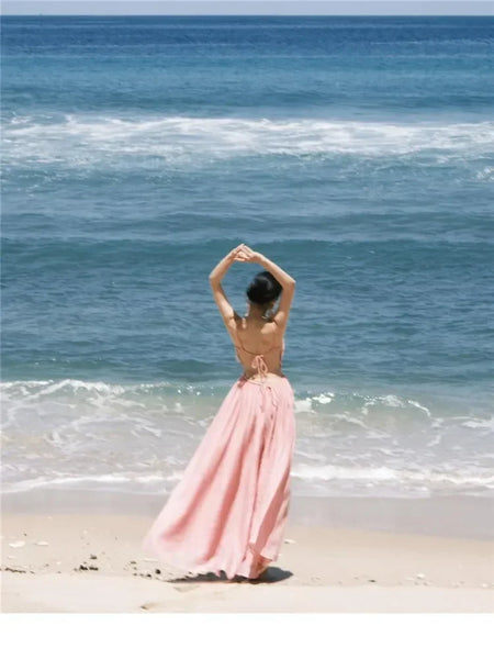 The Embry Pink Backless Beach Maxi for Women & Teens