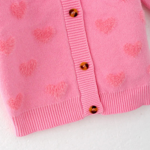 Super Soft Pink Hearts Button Up Cardi for Girls