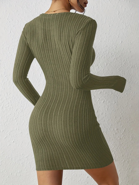 Jessica Ribbed Brushed Knit Long Sleeve Bodycon Sweater Dress