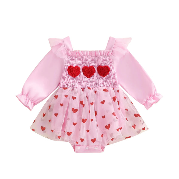 Hey Darlin' Heart Print Romper Dress for Baby Girls