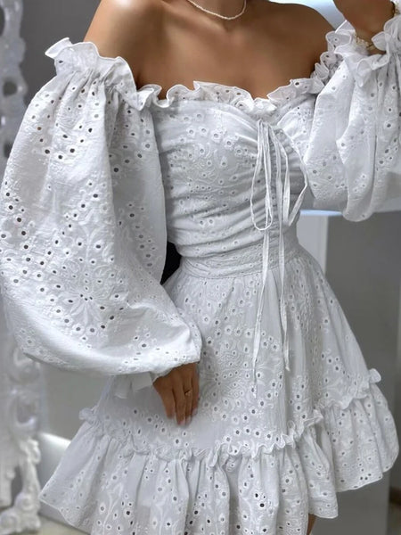 Blanca Off The Shoulder White Eyelet Sweetheart Mini Dress for Women & Teens