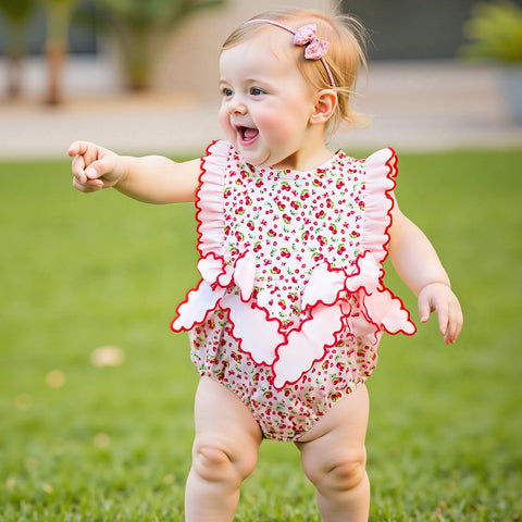 Cherry Bows Romper for Baby Girls
