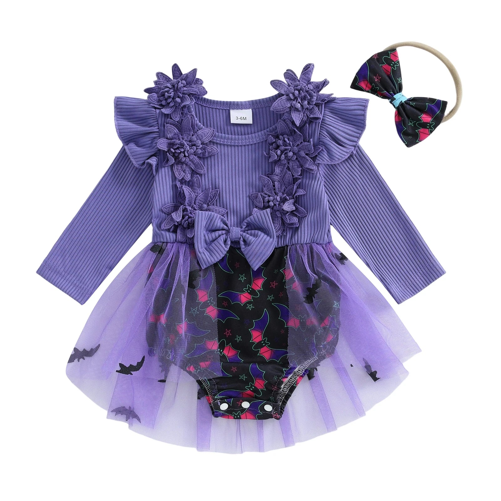 Little Bats Halloween Party High Low Romper Dress Outfit for Baby Girl