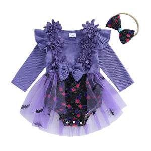 Little Bats Halloween Party High Low Romper Dress Outfit for Baby Girl