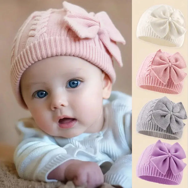 Cutie Boo Cable Knit Baby Beanie with Bow