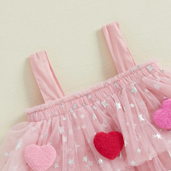 Starry Mesh Sparkly Heart Dress for Toddler & Little Girls