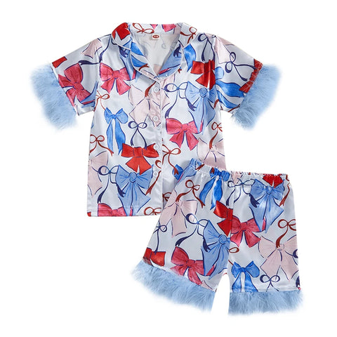 Ribbons & Bows Super Glam Satin PJ Set for Toddler & Little Girls