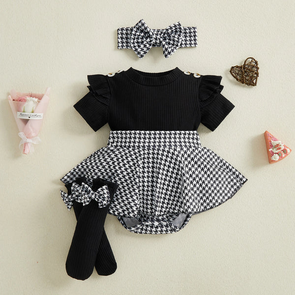 Greer Houndstooth Print 3-Piece Outfit for Baby Girls