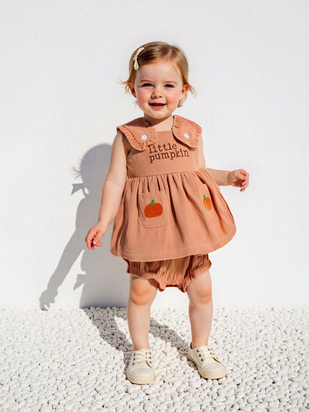 Little Pumpkin Orange Corduroy Outfit for Baby & Toddler Girls