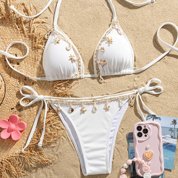 Shelly Beach Side-Tie Bikini with Ivory Shells