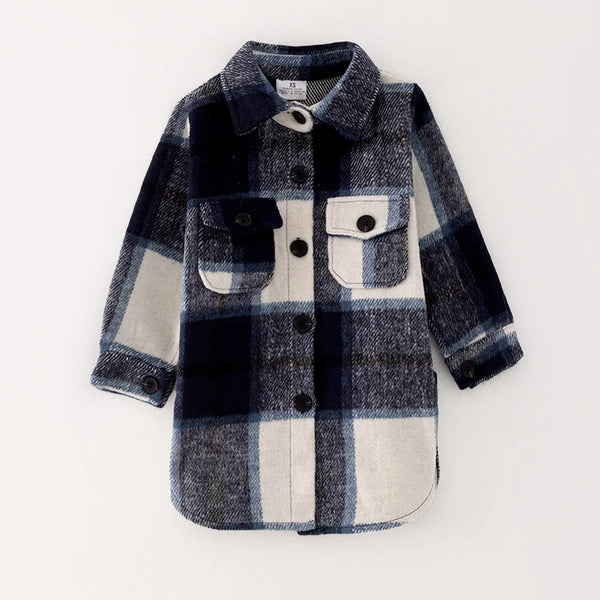 Momma & Me Matching Super Soft Black, White, Navy Plaid Longline Shacket