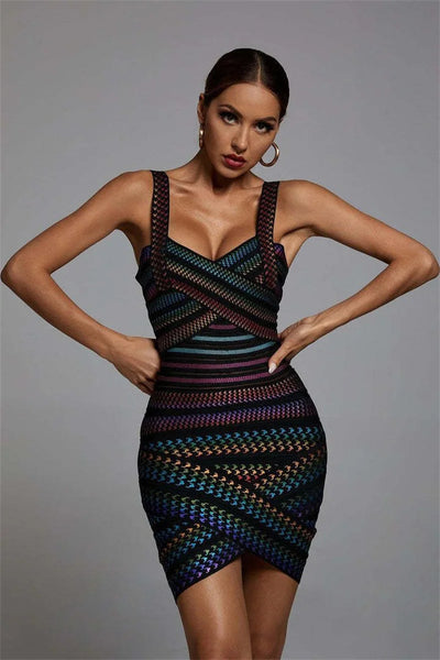 Curveball Colorful Striped Bandage Dress for Women