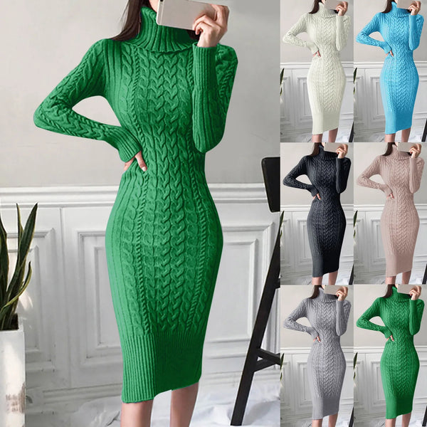 The Autumn Mock Turtleneck Cable Knit Midi Sweater Dress for Women & Teens