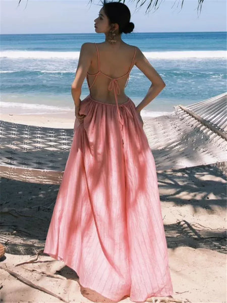 The Embry Pink Backless Beach Maxi for Women & Teens