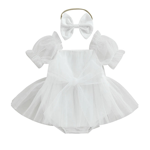 Abigail Fluffy Tulle Special Occasion Romper Dress for Baby Girls