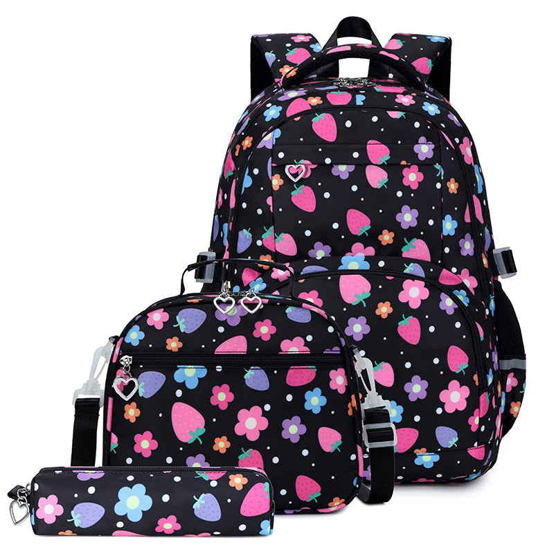 Strawberry Meadow 3-piece Backpack Set in Black