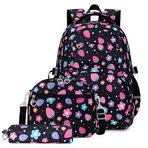 Strawberry Meadow 3-piece Backpack Set in Black