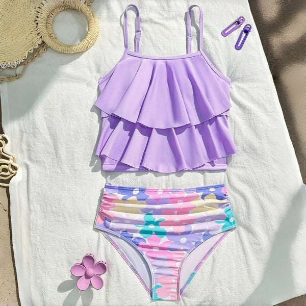 Flower Goals Lavender Ruffles Tankini for Girls & Tweens
