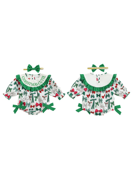 Christmas Cutie Adorable Holiday Romper with Matching Bow