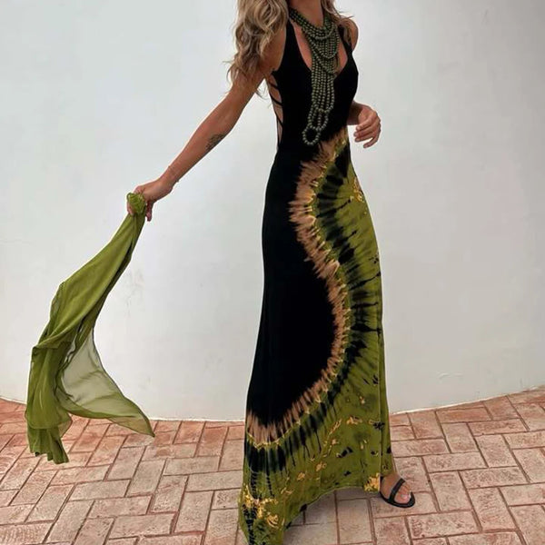 Amira Strappy Backless Soft Black Tie Dye Maxi for Women & Teens