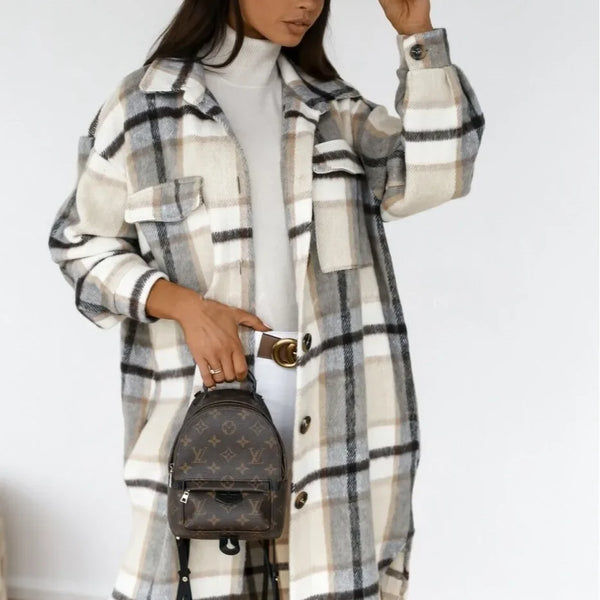 The Erika Brushed Knit Longline Plaid Shacket for Women & Teens