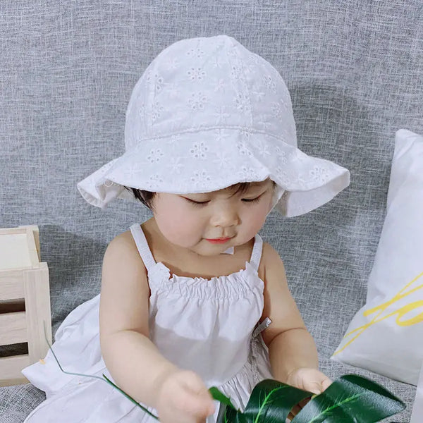 The Irma White Summer Bucket Hat for Baby & Toddler Girls