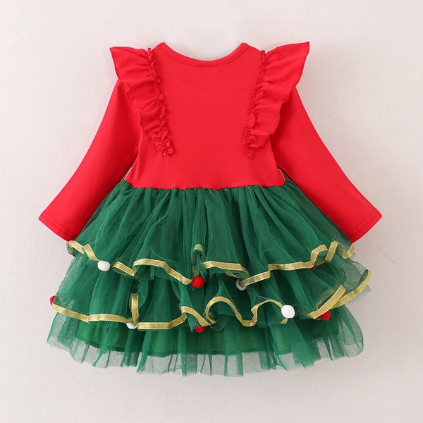 Happy Holidays Flutter Sleeve Ruffle Dress for Toddlers & Girls