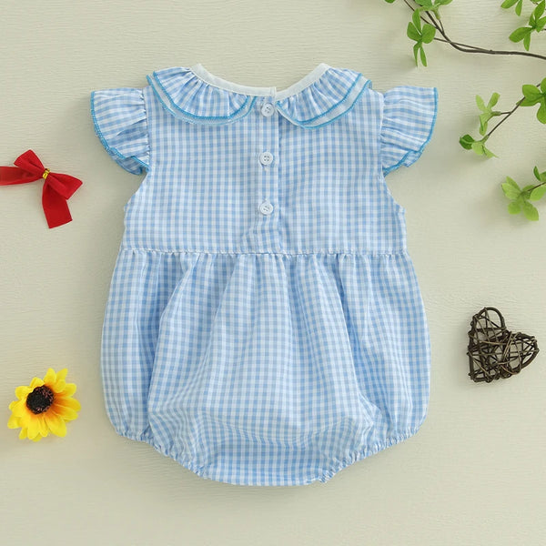 Gingham Girl Flutter Sleeve Romper for Baby Girls