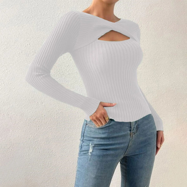 Jaime Peak-a-Boo Twist Ribbed Knit Sweater for Women