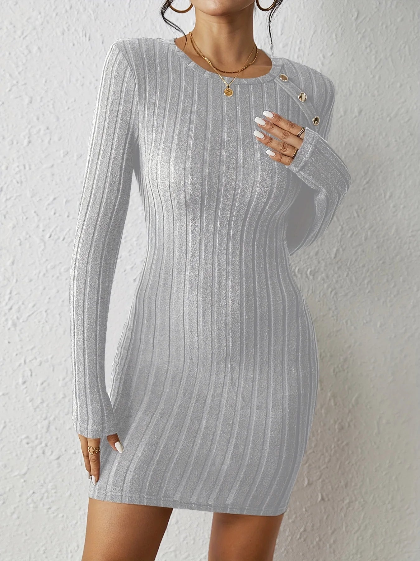 Jessica Ribbed Brushed Knit Long Sleeve Bodycon Sweater Dress