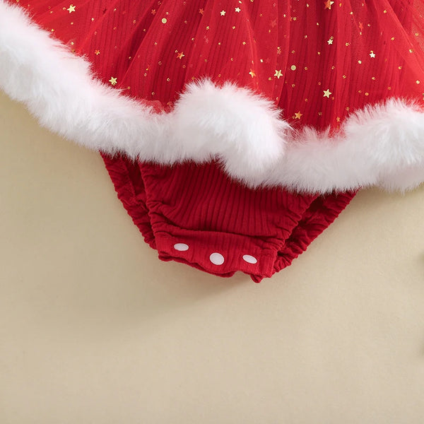 Sparkly Rosette Christmas Romper Dress for Baby Girls