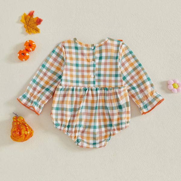 Pumpkin Trio Checked Romper for Baby Girls