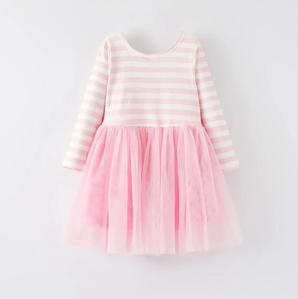 "Love" Pink Striped Tulle Twirl Dress for Girls