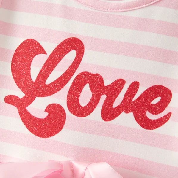"Love" Pink Striped Tulle Twirl Dress for Girls